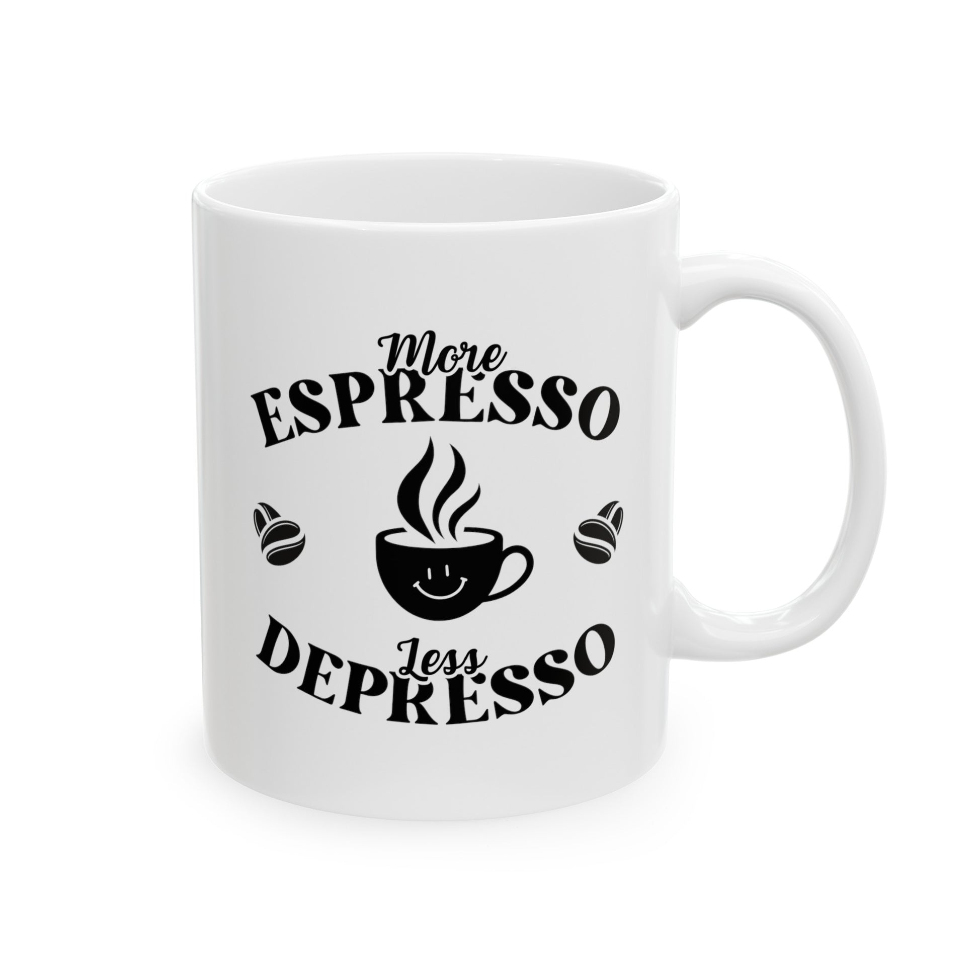 More Espresso Less Depresso 11oz white funny large coffee mug gift for caffeine lover sayings quotes retro bartender barista waveywares wavey wares wavywares wavy wares