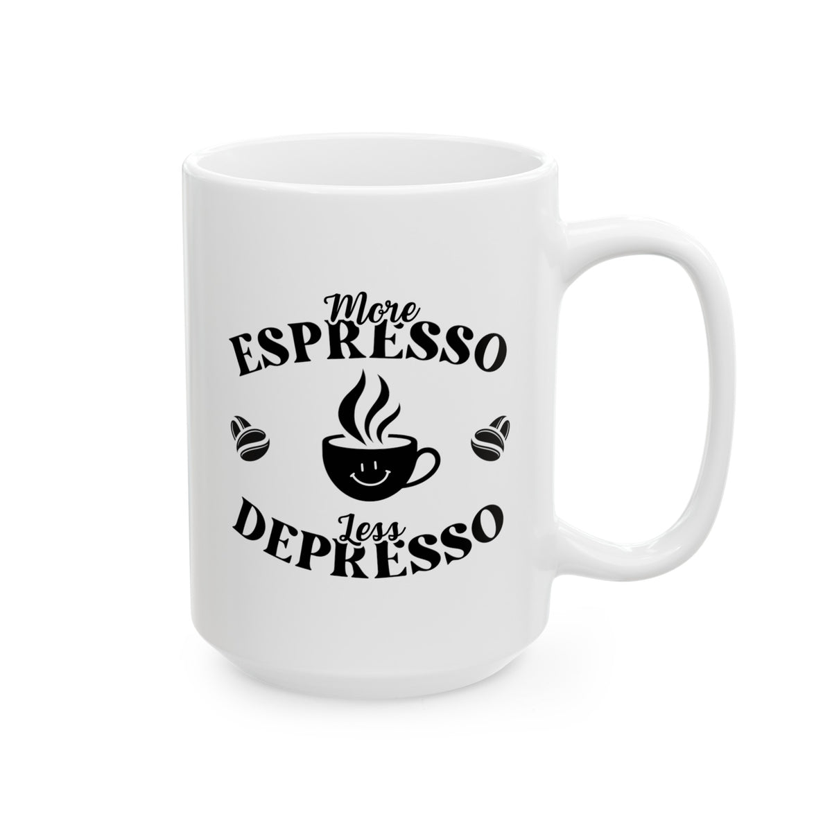 More Espresso Less Depresso 15oz white funny large coffee mug gift for caffeine lover sayings quotes retro bartender barista waveywares wavey wares wavywares wavy wares