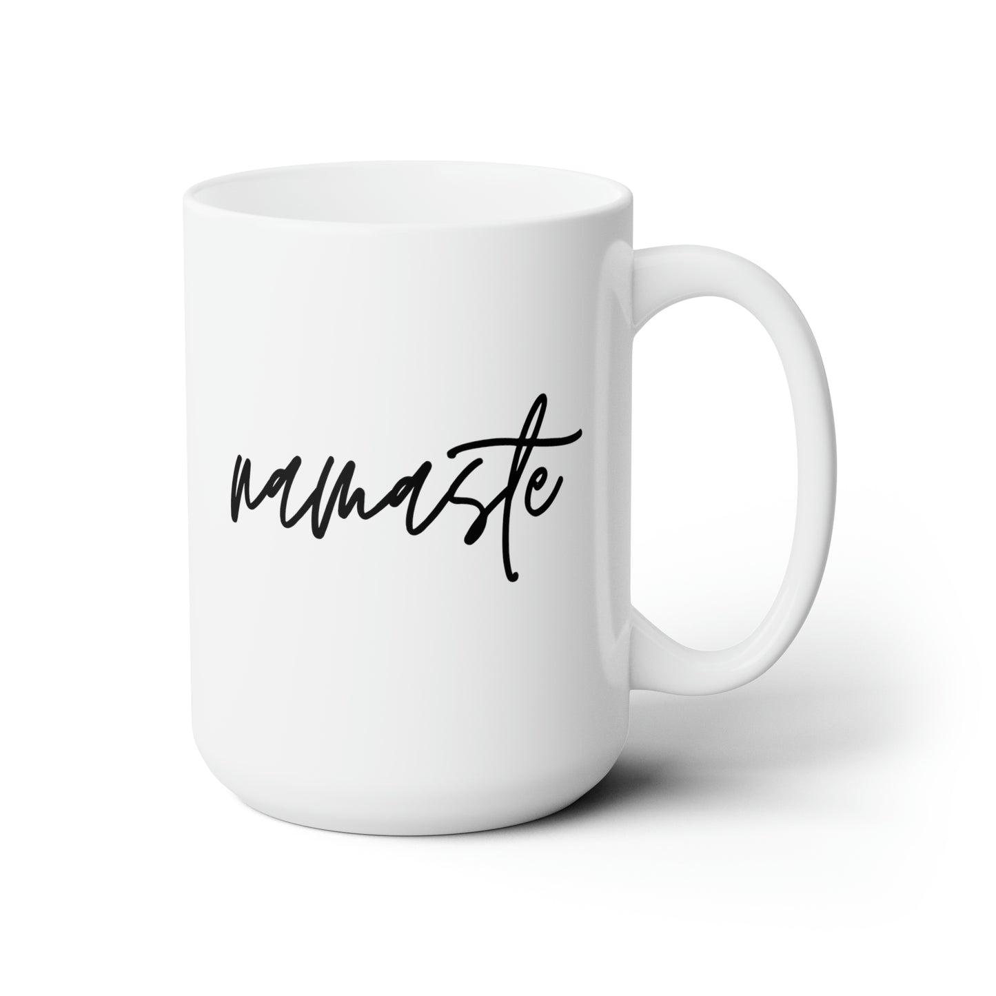 Namaste 15oz white funny large coffee mug gift for yoga lover yogi yogini her om mom instructor birthday waveywares wavey wares wavywares wavy wares