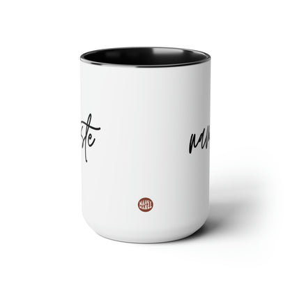 Namaste 15oz white with black accent funny large coffee mug gift for yoga lover yogi yogini her om mom instructor birthday waveywares wavey wares wavywares wavy wares side