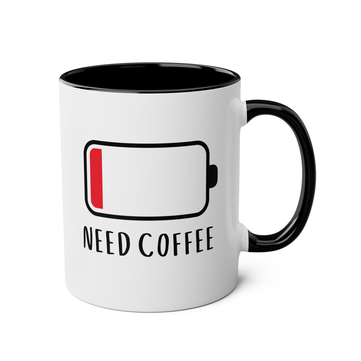 Need Coffee 11oz white with black accent funny large coffee mug gift for low battery energy novelty gag waveywares wavey wares wavywares wavy wares