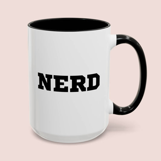 Nerd 15oz white with black accent funny large coffee mug gift for good student cool book worm geek math science teacher librarian waveywares wavey wares wavywares wavy wares cover