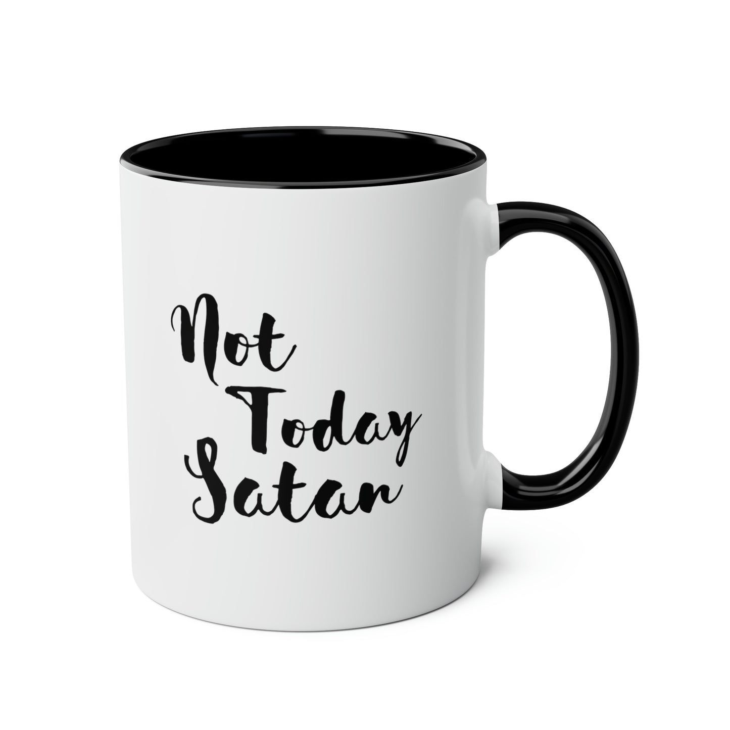 Not Today Satan 11oz white with black accent funny large coffee mug gift for  christian quote religious with saying love God waveywares wavey wares wavywares wavy wares