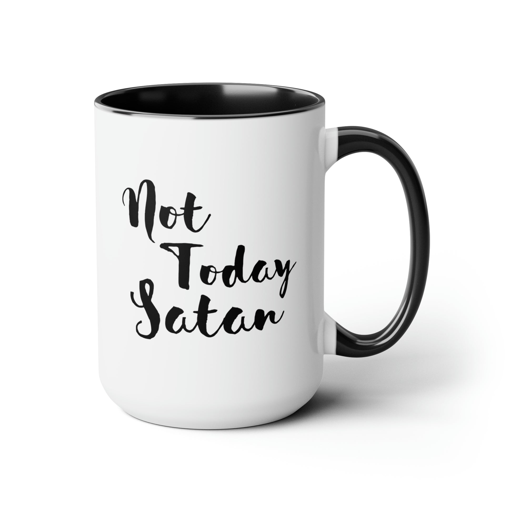 Not Today Satan 15oz white with black accent funny large coffee mug gift for  christian quote religious with saying love God waveywares wavey wares wavywares wavy wares