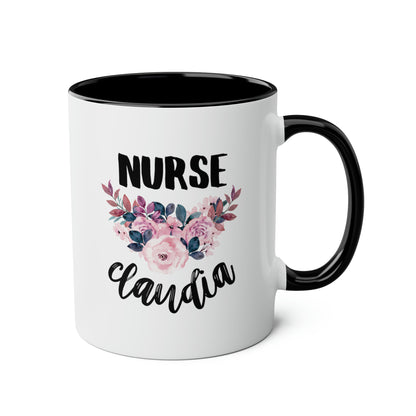 Nurse Name 11oz white with black accent funny large coffee mug gift for registered nurse RN custom personalized appreciation waveywares wavey wares wavywares wavy wares