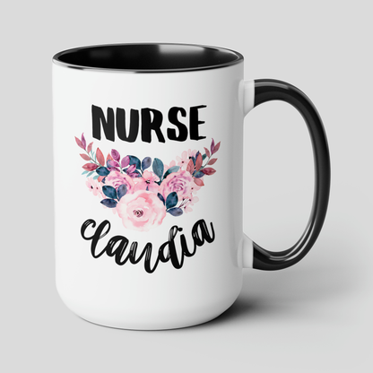 Nurse Name 15oz white with black accent funny large coffee mug gift for registered nurse RN custom personalized appreciation waveywares wavey wares wavywares wavy wares cover