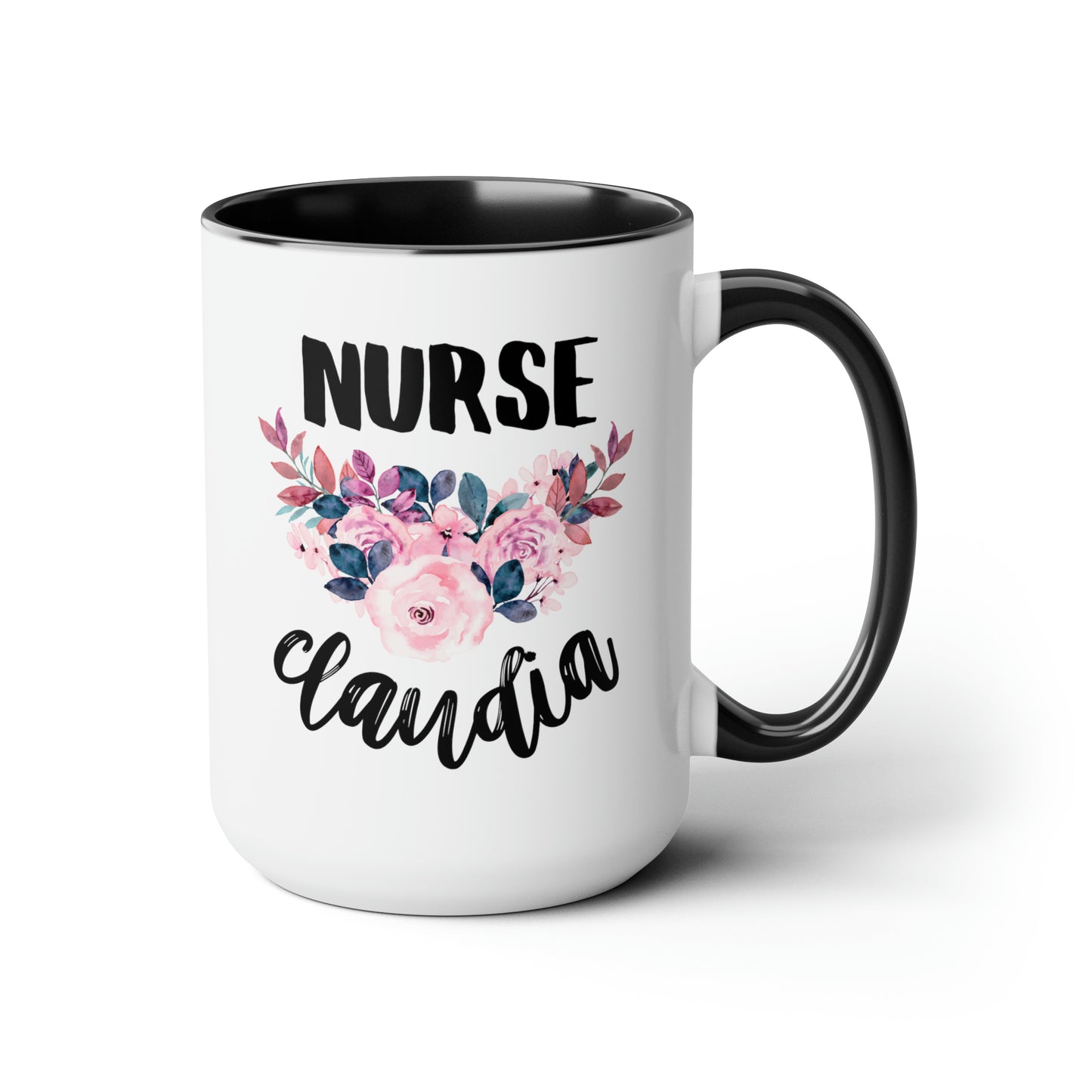 Nurse Name 15oz white with black accent funny large coffee mug gift for registered nurse RN custom personalized appreciation waveywares wavey wares wavywares wavy wares