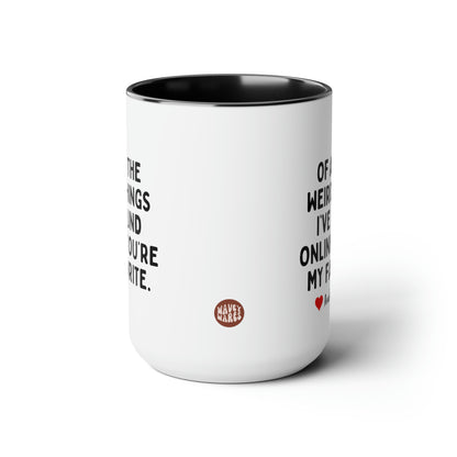 Of all the weird things personalized custom 15oz white black accent funny coffee mug waveywares sideview