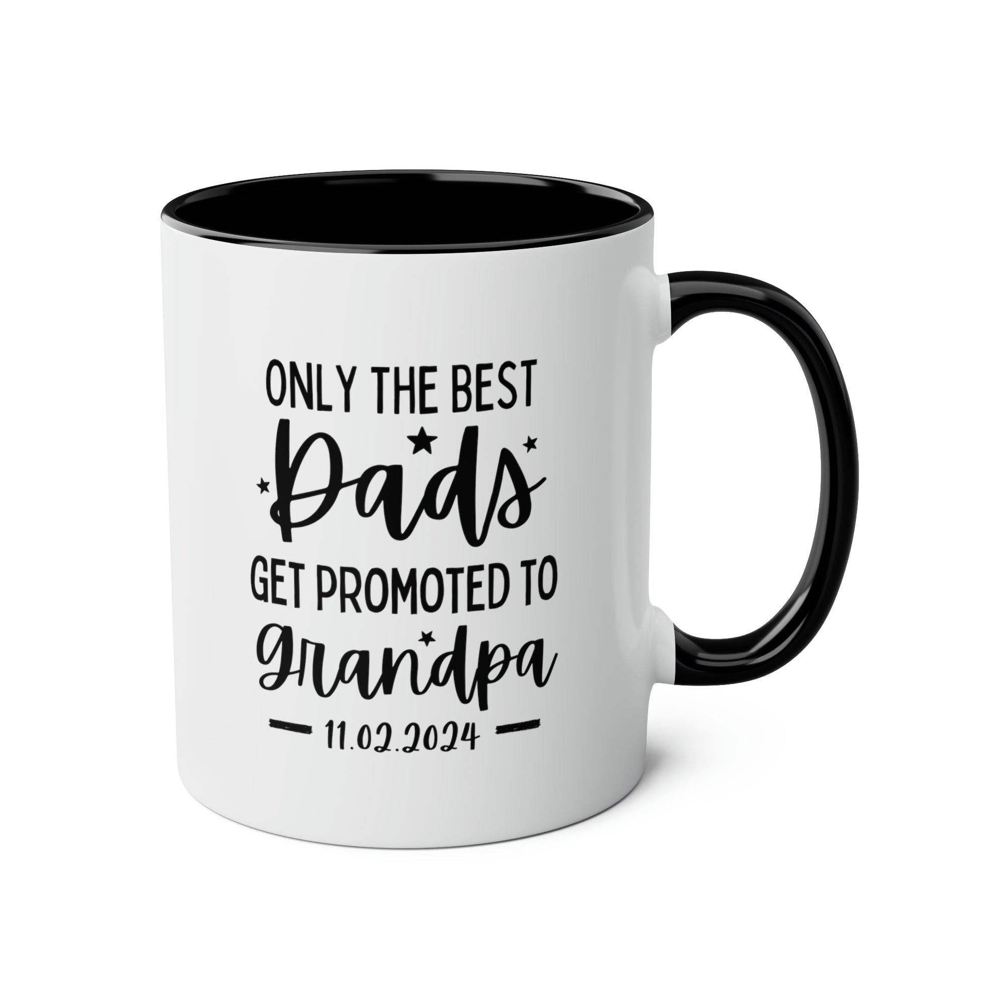 Only The Best Dads Get Promoted To Grandpa 11oz white with black accent funny large coffee mug gift for granddad grandfather grandpa birthday christmas men fathers day waveywares wavey wares wavywares wavy wares