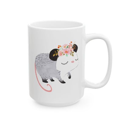 Opossum 15oz white funny large coffee mug gift for friends possum lover cute decorative with flower design wild animal waveywares wavey wares wavywares wavy wares 