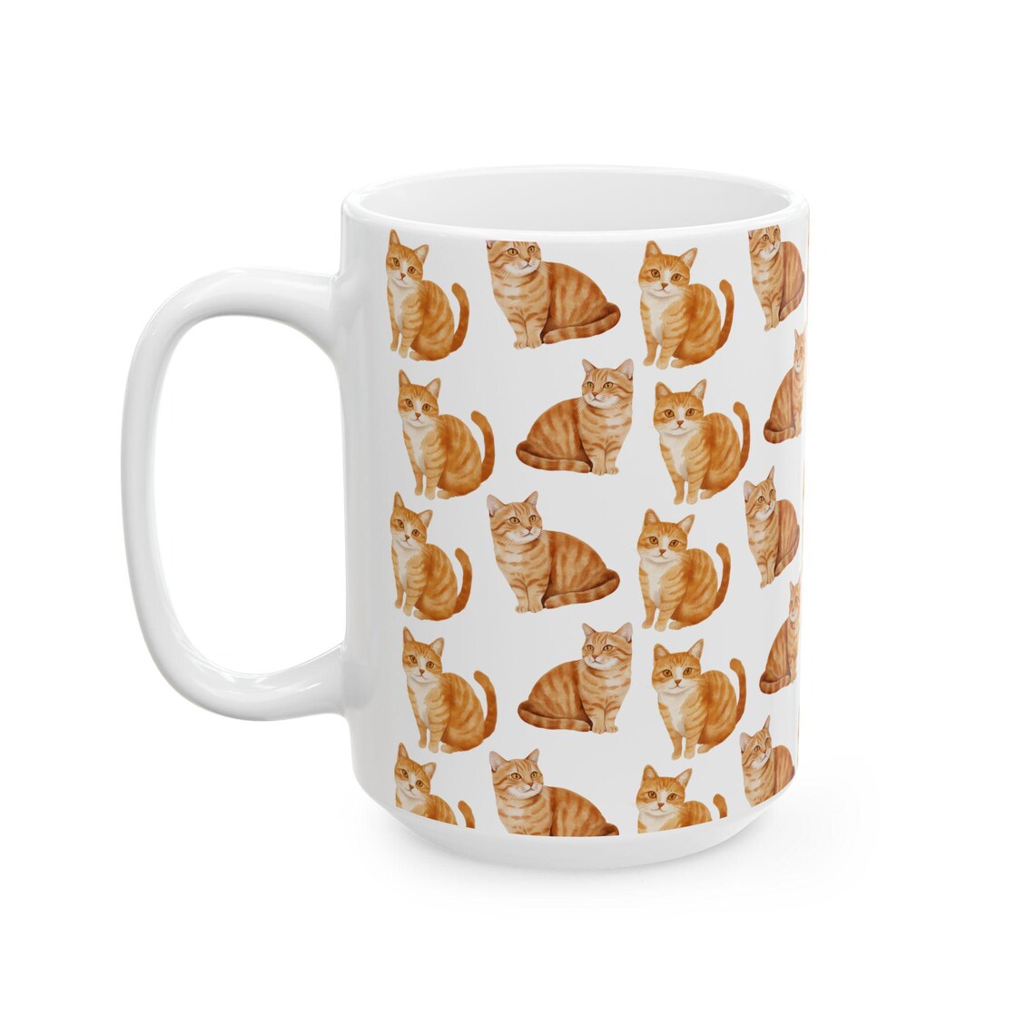 Cute Orange Tabby Cat Watercolor Pattern 15oz white funny large coffee mug gift for ginger shorthair feline lover mom dad furparent owner animal aesthetic birthday secret santa Christmas waveywares wavey wares wavywares wavy wares