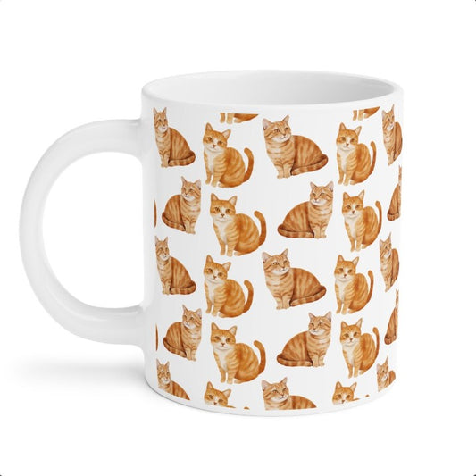 Cute Orange Tabby Cat Watercolor Pattern 20oz white funny large coffee mug gift for ginger shorthair feline lover mom dad furparent owner animal aesthetic birthday secret santa Christmas waveywares wavey wares wavywares wavy wares