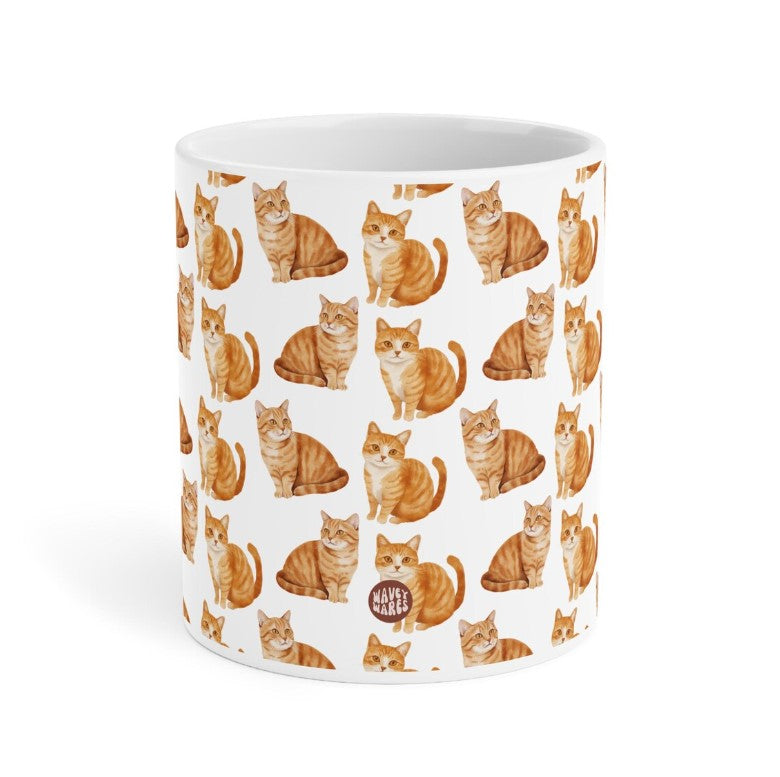 Cute Orange Tabby Cat Watercolor Pattern 20oz white funny large coffee mug gift for ginger shorthair feline lover mom dad furparent owner animal aesthetic birthday secret santa Christmas waveywares wavey wares wavywares wavy wares side