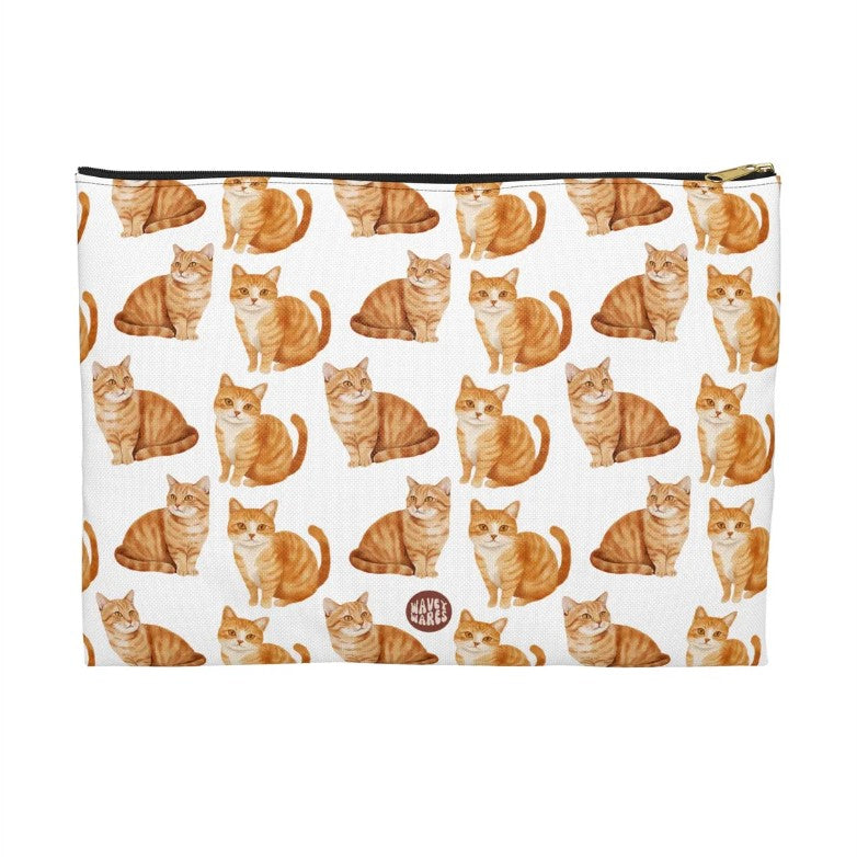 Cute Orange Tabby Cat Pattern flat white Cosmetic zip bag gift for ginger shorthair feline lover mom dad furparent owner animal aesthetic makeup travel drugs storage case accessory pouch toiletry pencil waveywares wavey wares wavywares wavy wares