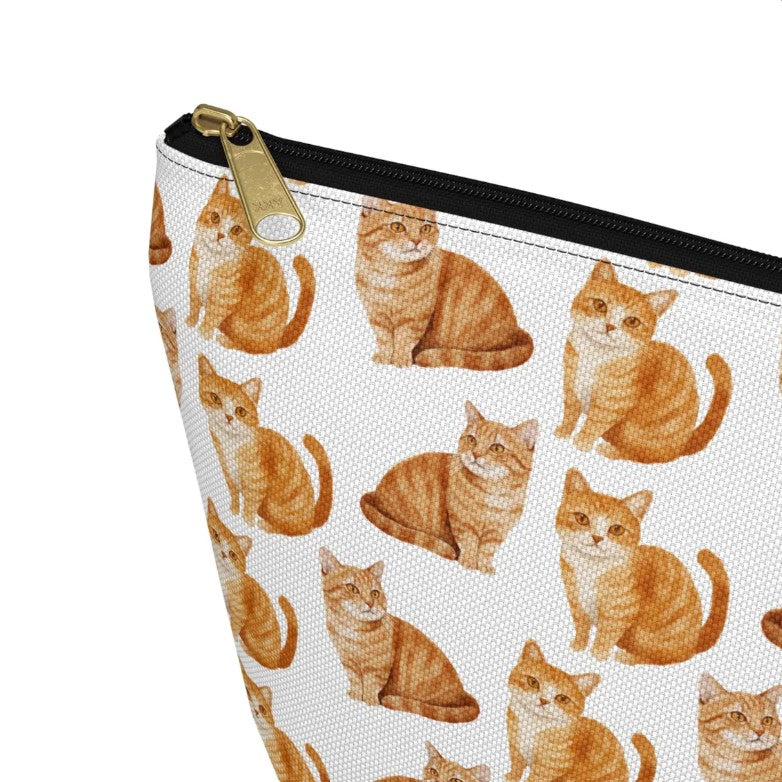 Cute Orange Tabby Cat Pattern zipper white Cosmetic zip bag gift for ginger shorthair feline lover mom dad furparent owner animal aesthetic makeup travel drugs storage case accessory pouch toiletry pencil waveywares wavey wares wavywares wavy wares