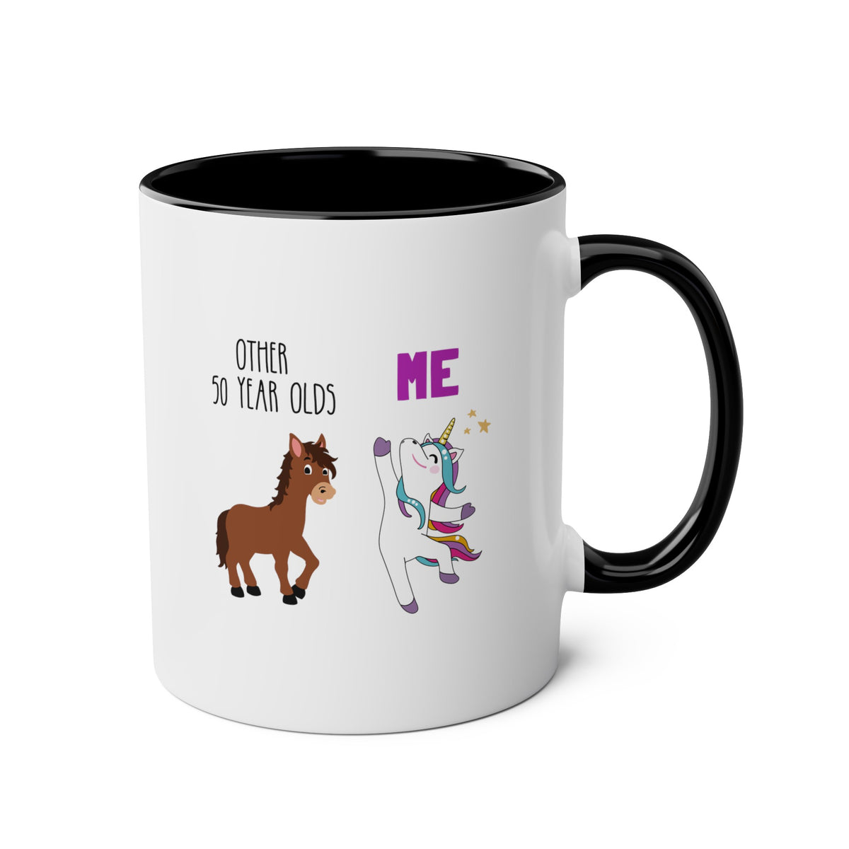 Other 50 Year Olds Vs Me 11oz white with black accent funny large coffee mug gift for friend family birthday personalized custom age horse unicorn waveywares wavey wares wavywares wavy wares