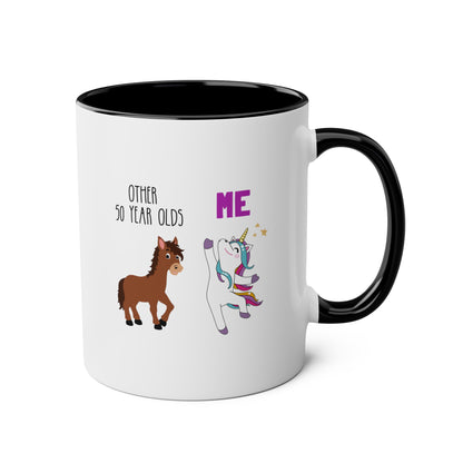 Other 50 Year Olds Vs Me 11oz white with black accent funny large coffee mug gift for friend family birthday personalized custom age horse unicorn waveywares wavey wares wavywares wavy wares