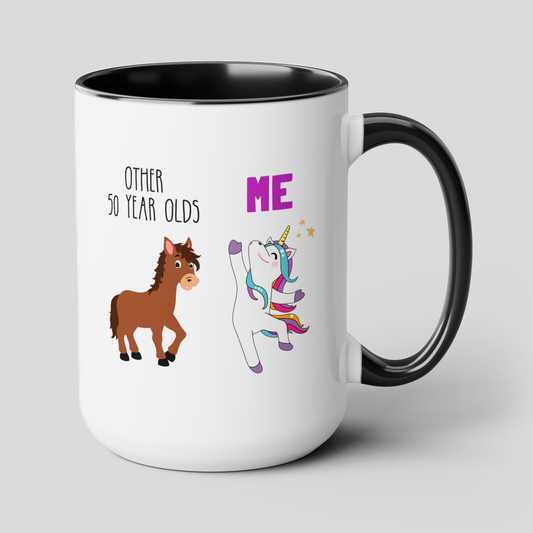 Other 50 Year Olds Vs Me 15oz white with black accent funny large coffee mug gift for friend family birthday personalized custom age horse unicorn waveywares wavey wares wavywares wavy wares cover