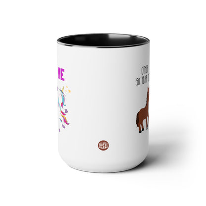 Other 50 Year Olds Vs Me 15oz white with black accent funny large coffee mug gift for friend family birthday personalized custom age horse unicorn waveywares wavey wares wavywares wavy wares side