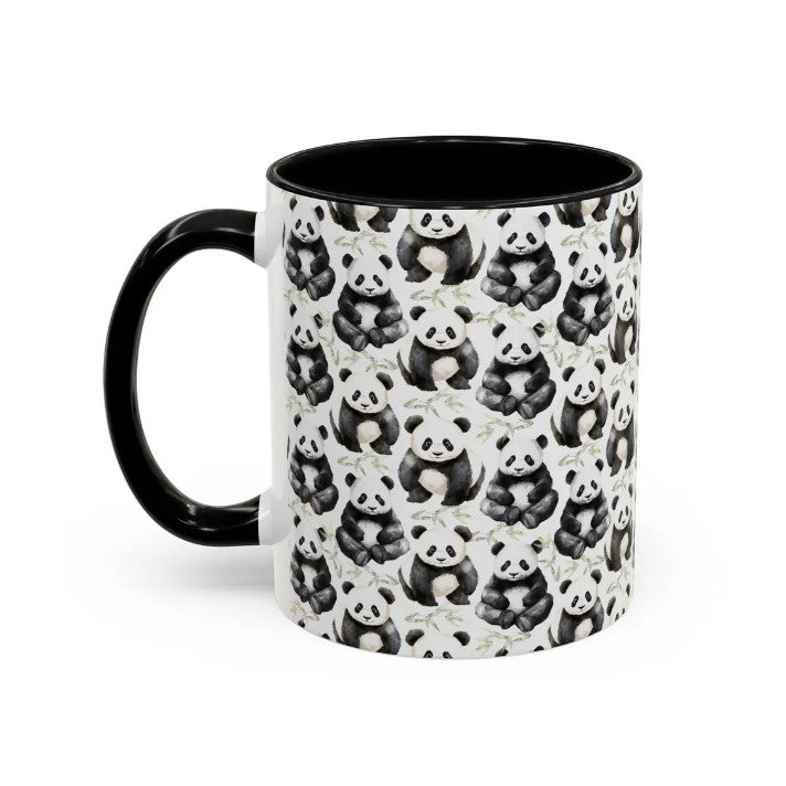 Cute Pandas Watercolor Pattern 11oz white with black accent funny large coffee mug gift for baby panda lover bamboo big animal aesthetic birthday secret santa Christmas waveywares wavey wares wavywares wavy wares