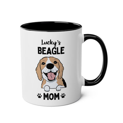 Personalized Beagle Mom 11oz white with black accent funny large coffee mug gift for her dog lover pet fur mom puppy owner custom name customize furparent dad mum Adoption waveywares wavey wares wavywares wavy wares