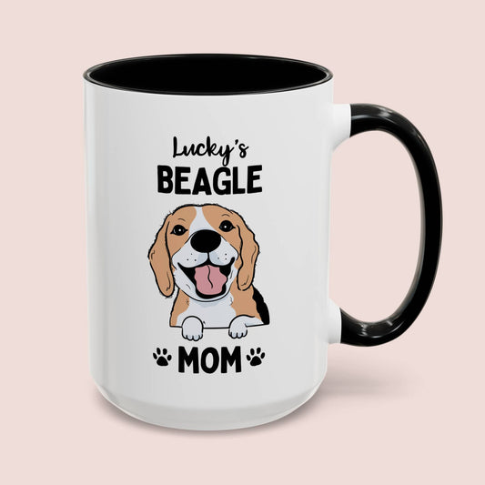 Personalized Beagle Mom 15oz white with black accent funny large coffee mug gift for her dog lover pet fur mom puppy owner custom name customize furparent dad mum Adoption waveywares wavey wares wavywares wavy wares cover