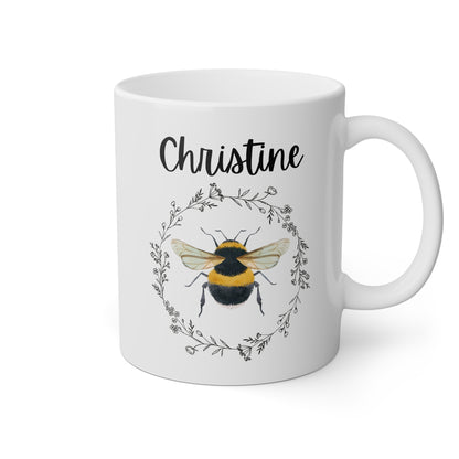 Personalized Bee Name 11oz white funny large coffee mug gift for beekeeper lover women her custom customized name birthday Christmas occasion waveywares wavey wares wavywares wavy wares