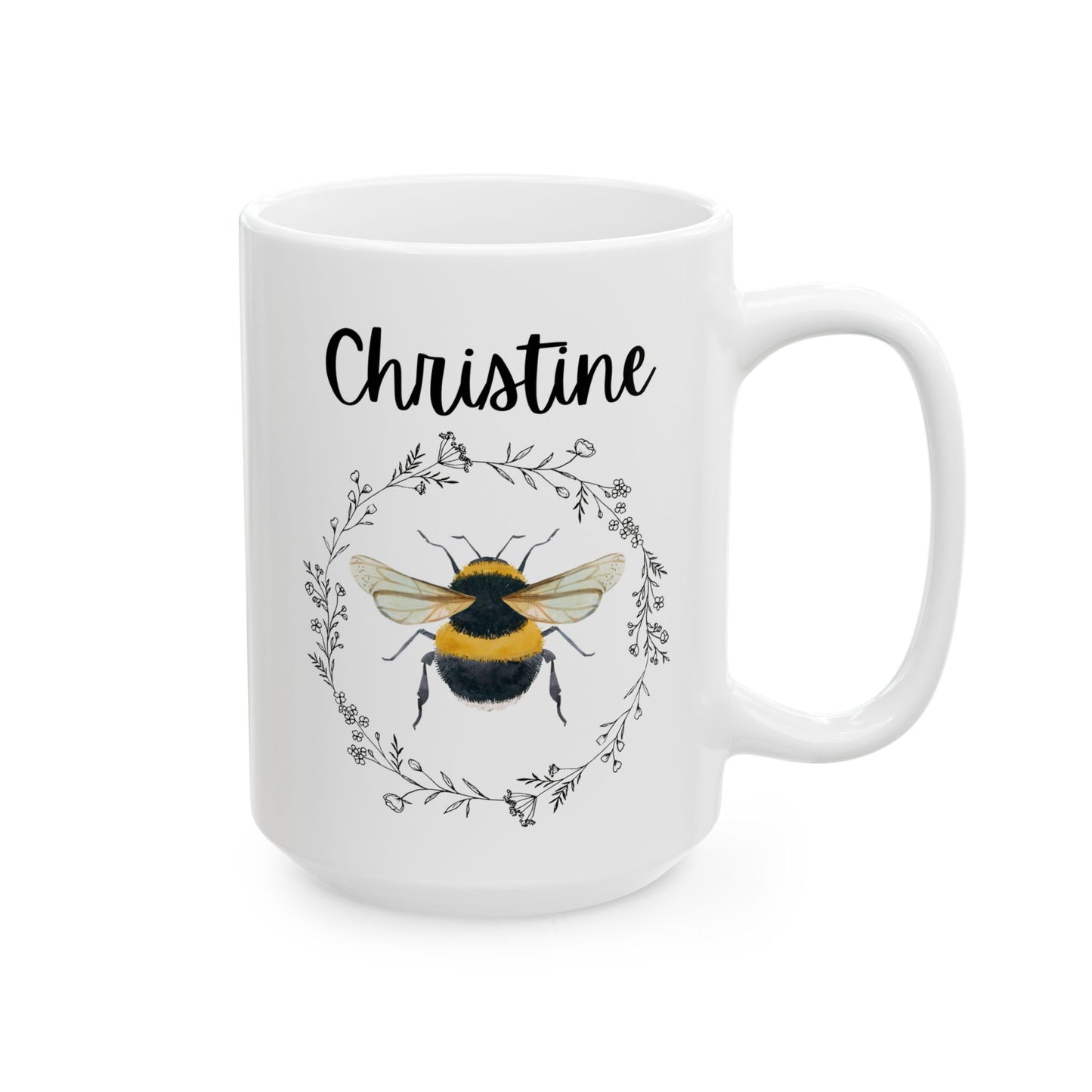 Personalized Bee Name 15oz white funny large coffee mug gift for beekeeper lover women her custom customized name birthday Christmas occasion waveywares wavey wares wavywares wavy wares