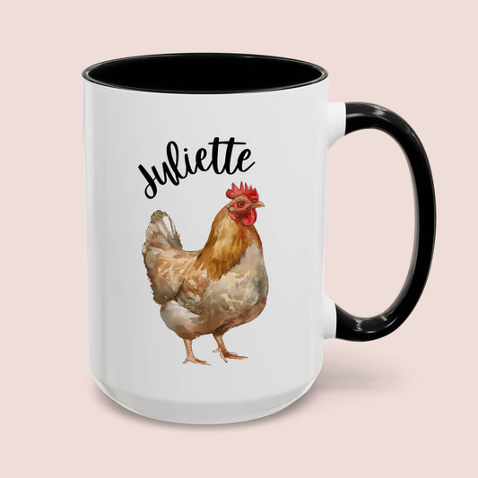 Personalized Chicken Name 15oz white with black accent funny large coffee mug gift for lady mom lover birthday custom name customize poultry bird waveywares wavey wares wavywares wavy wares cover