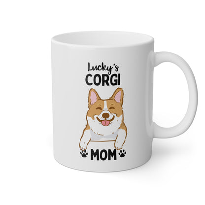 Personalized Corgi Mom 11oz white funny large coffee mug gift for custom dog name lover mum puppy her pet adoption lucky customize waveywares wavey wares wavywares wavy wares