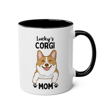 Personalized Corgi Mom 11oz white with black accent funny large coffee mug gift for custom dog name lover mum puppy her pet adoption lucky customize waveywares wavey wares wavywares wavy wares