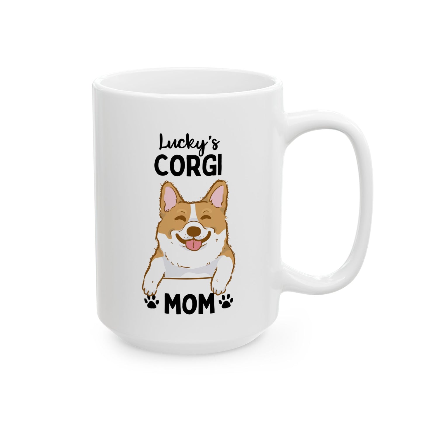 Personalized Corgi Mom 15oz white funny large coffee mug gift for custom dog name lover mum puppy her pet adoption lucky customize waveywares wavey wares wavywares wavy wares