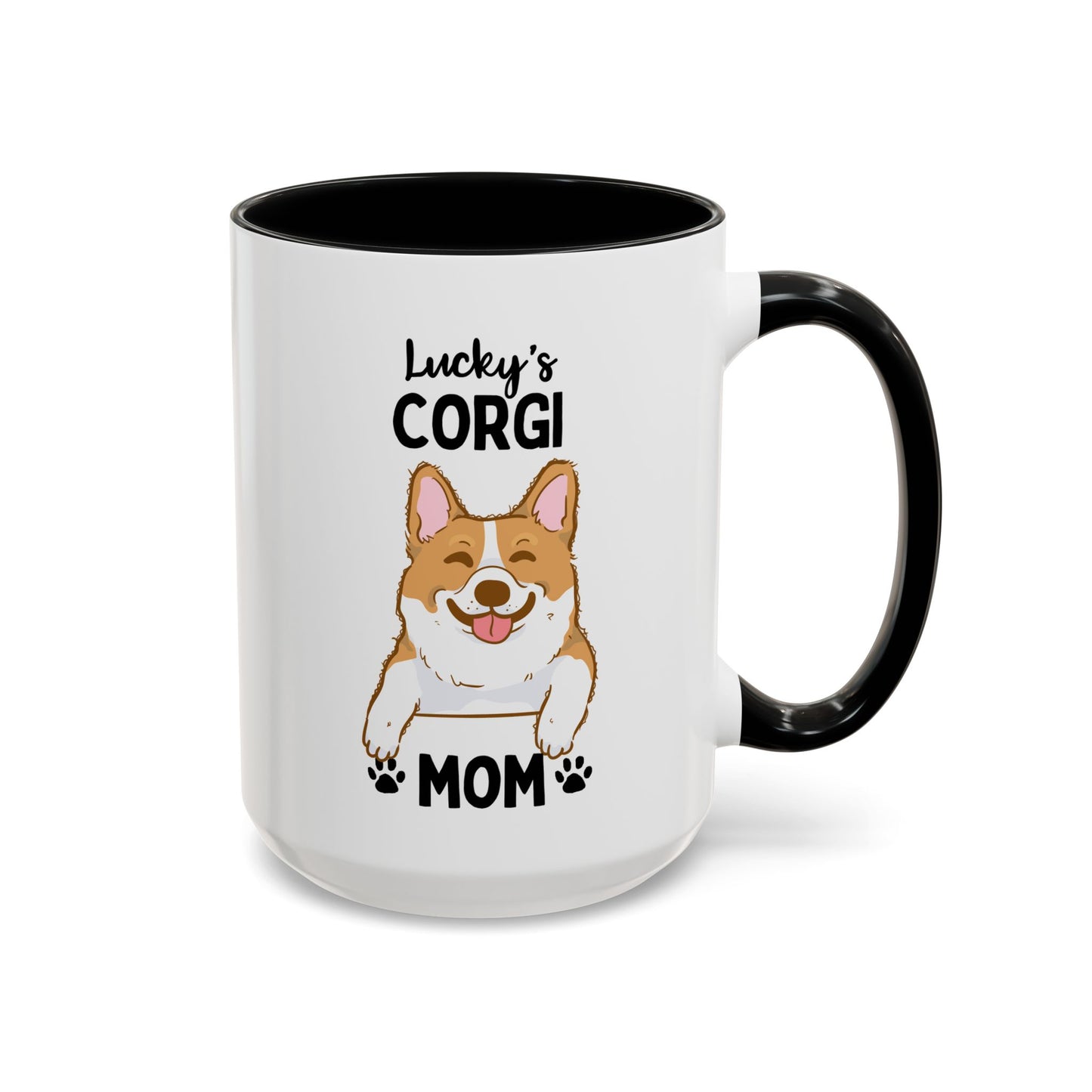 Personalized Corgi Mom 15oz white with black accent funny large coffee mug gift for custom dog name lover mum puppy her pet adoption lucky customize waveywares wavey wares wavywares wavy wares