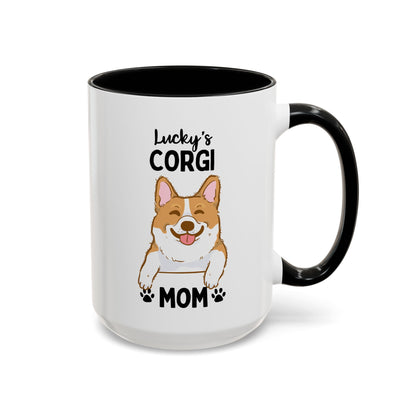 Personalized Corgi Mom 15oz white with black accent funny large coffee mug gift for custom dog name lover mum puppy her pet adoption lucky customize waveywares wavey wares wavywares wavy wares