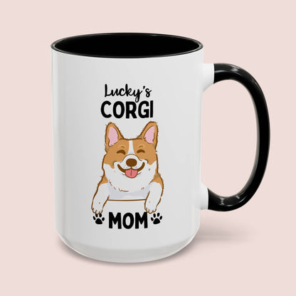 Personalized Corgi Mom 15oz white with black accent funny large coffee mug gift for custom dog name lover mum puppy her pet adoption lucky customize waveywares wavey wares wavywares wavy wares cover