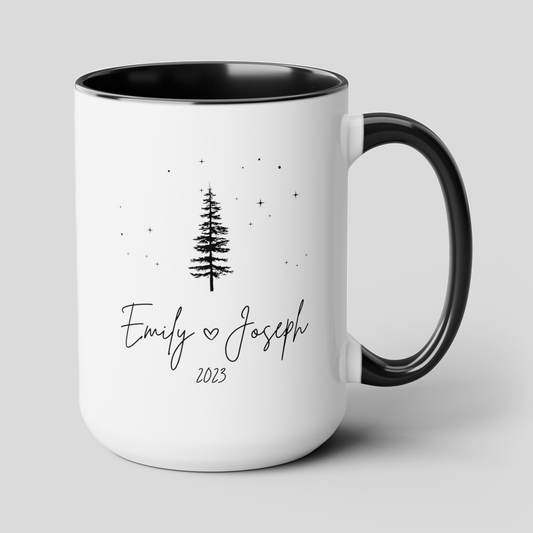 Personalized Couple Anniversary Christmas Name Year 15oz white with black accent funny large coffee mug gift for husband wife girlfriend boyfriend custom waveywares wavey wares wavywares wavy wares cover