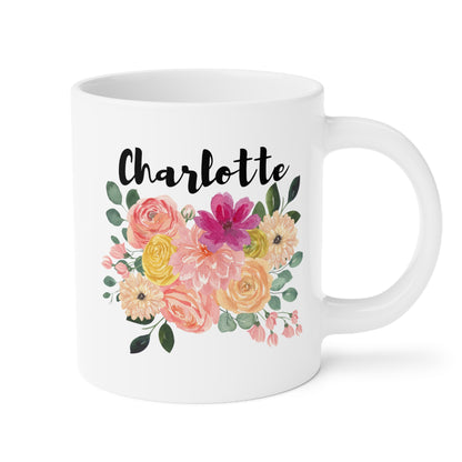 Personalized Custom Flower Name 20oz white funny large coffee mug gift for her custom name customize women girls floral design waveywares wavey wares wavywares wavy wares