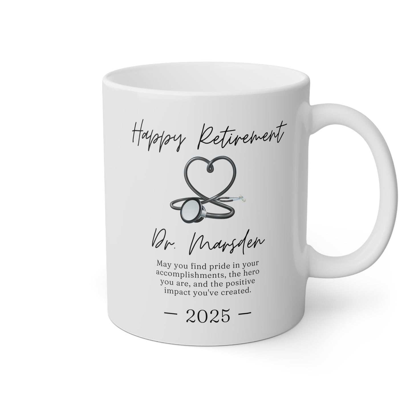 Personalized Doctor Retirement 11oz white funny large coffee mug gift for Dr custom name customize year physician medical nurse NHS happy waveywares wavey wares wavywares wavy wares