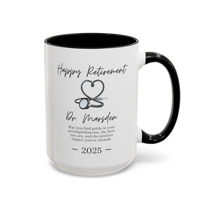 Personalized Doctor Retirement 15oz white with black accent funny large coffee mug gift for Dr custom name customize year physician medical nurse NHS happy waveywares wavey wares wavywares wavy wares