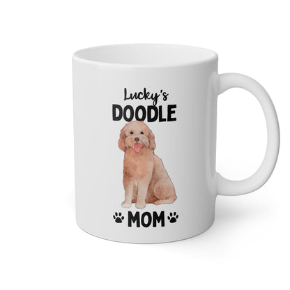 Personalized Doodle Mom 11oz white funny large coffee mug gift for her golden dog lover pet fur mom puppy owner custom name customize furparent dad mum waveywares wavey wares wavywares wavy wares