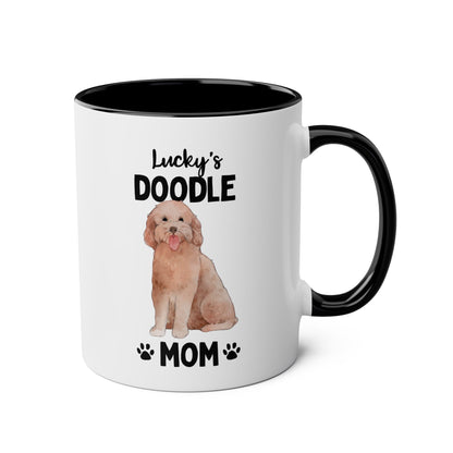 Personalized Doodle Mom 11oz white with black accent funny large coffee mug gift for her golden dog lover pet fur mom puppy owner custom name customize furparent dad mum waveywares wavey wares wavywares wavy wares