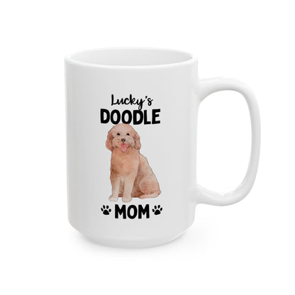 Personalized Doodle Mom 15oz white funny large coffee mug gift for her golden dog lover pet fur mom puppy owner custom name customize furparent dad mum waveywares wavey wares wavywares wavy wares