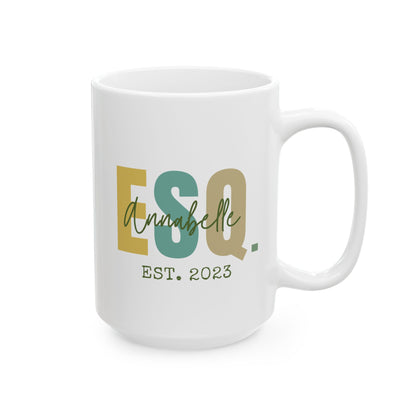 Personalized ESQ EST 15oz white funny large coffee mug gift for lawyer law graduation esquire student school idea date custom customized name birthday Christmas occasion waveywares wavey wares wavywares wavy wares