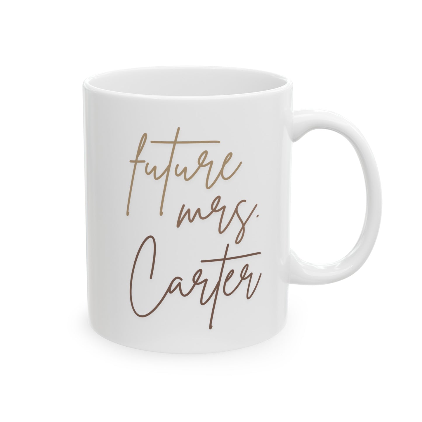Personalized Future Mrs 11oz white funny coffee mug tea cup gift for bride to be engagement engaged custom name customized waveywares wavey wares wavywares wavy wares