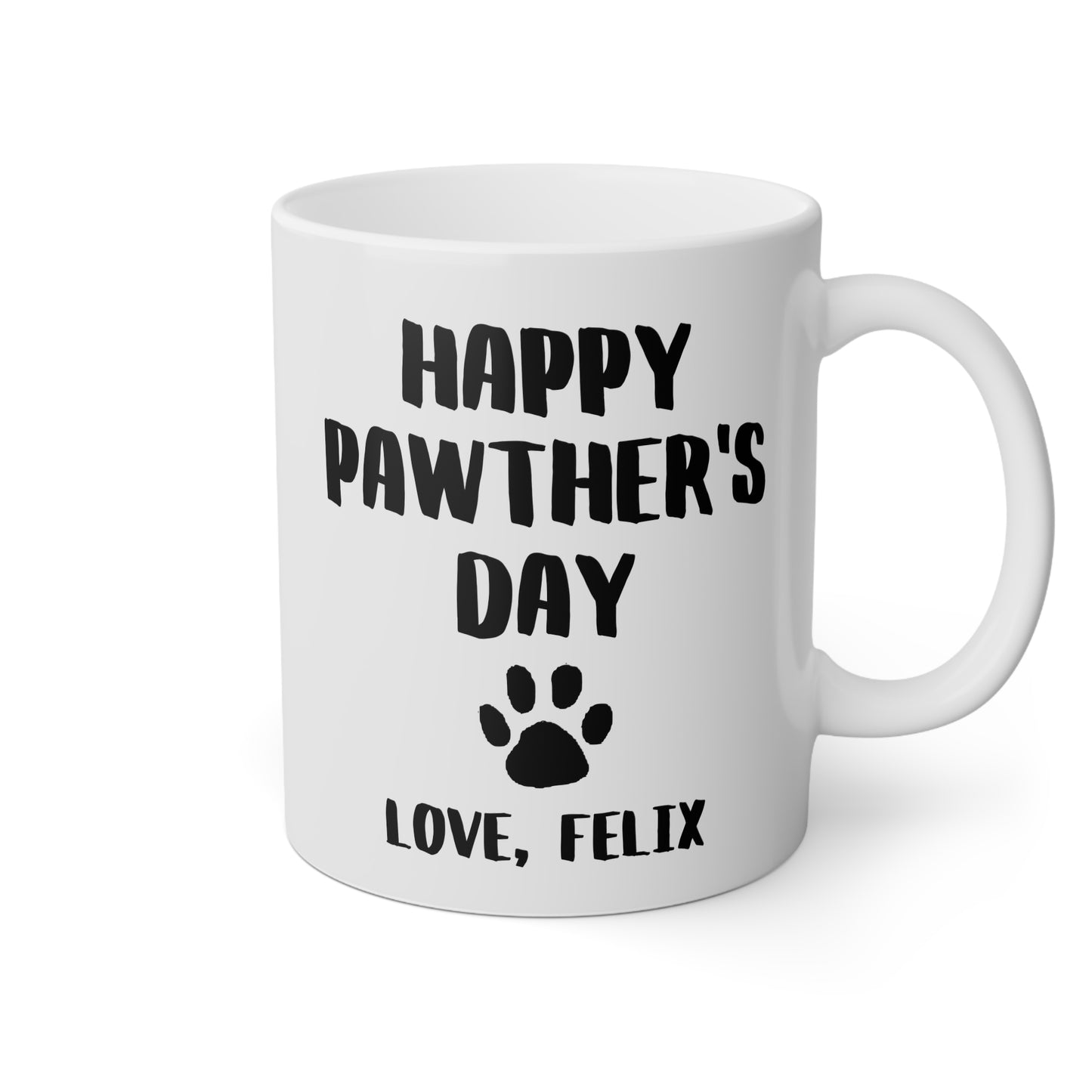 Personalized Happy Pawther's Day 11oz white funny large coffee mug gift for dog dad furdad customize name custom love paw print waveywares wavey wares wavywares wavy wares