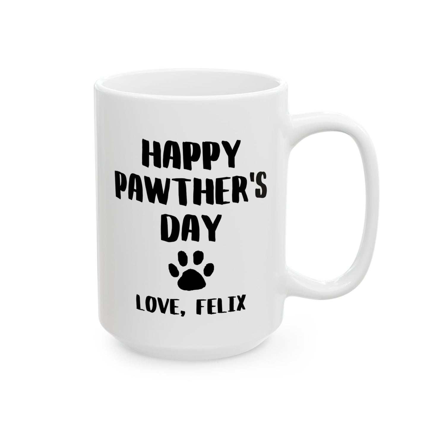 Personalized Happy Pawther's Day 15oz white funny large coffee mug gift for dog dad furdad customize name custom love paw print waveywares wavey wares wavywares wavy wares