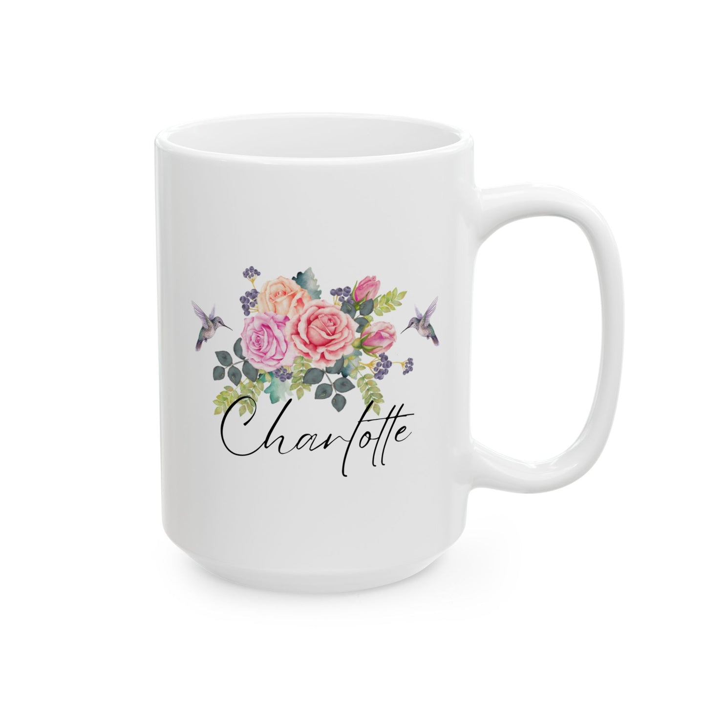 Personalized Hummingbird Name 15oz white funny large coffee mug gift for women bird lover flower custom customize cute waveywares wavey wares wavywares wavy wares