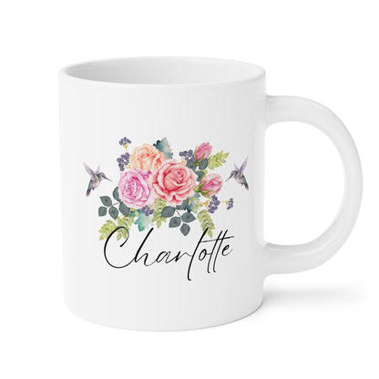 Personalized Hummingbird Name 20oz white funny large coffee mug gift for women bird lover flower custom customize cute waveywares wavey wares wavywares wavy wares