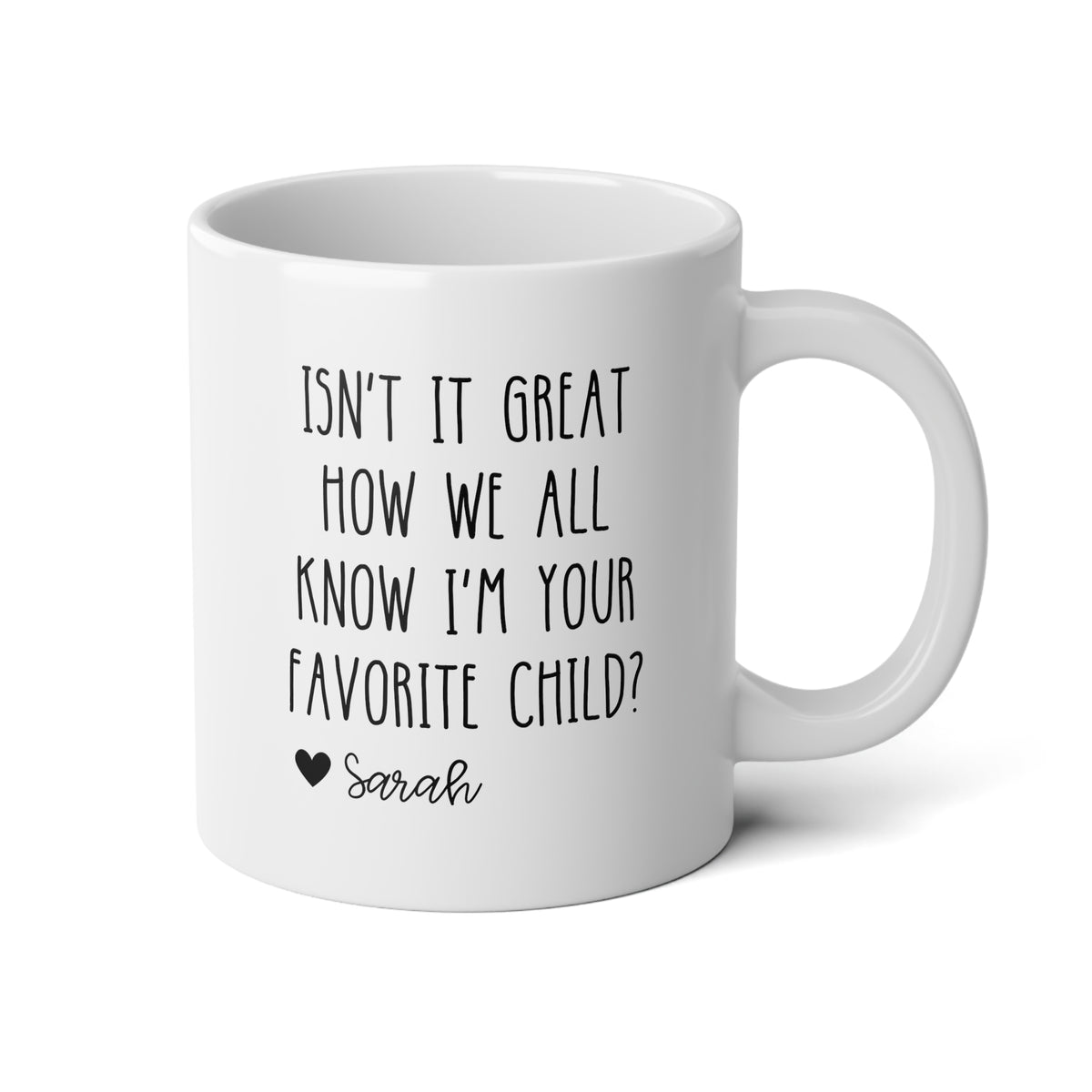 Personalized Isn't It Great How We All Know I'm Your Favorite Child 20oz white funny large coffee mug gift for mom dad father's mother's day custom name waveywares wavey wares wavywares wavy wares