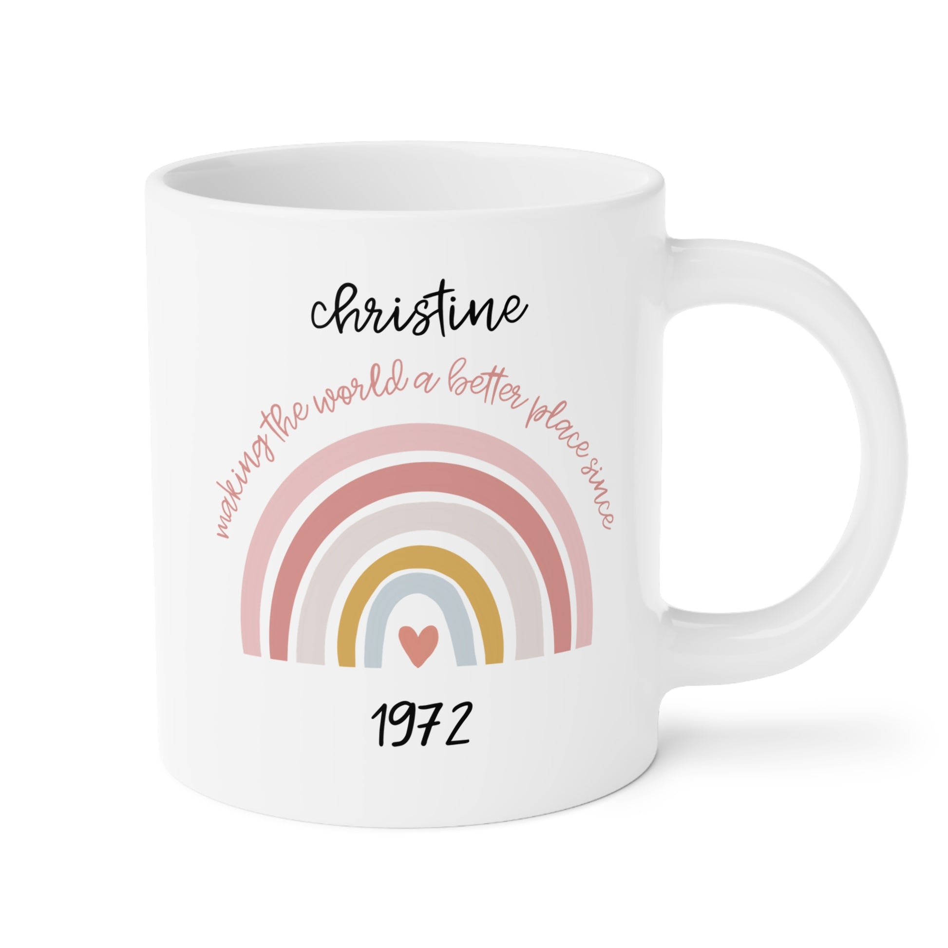 Personalized Making The World A Better Place Since 20oz white funny large coffee mug gift for women custom birthday customize name year 50 year old 50th pink rainbow her waveywares wavey wares wavywares wavy wares